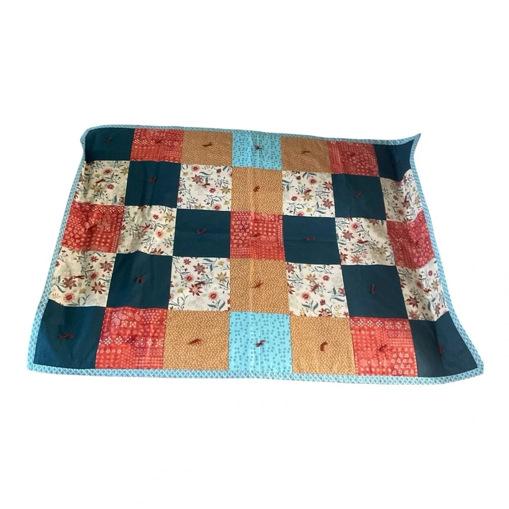 Handmade Quilted Fall Patchwork Baby Quilt Size 56X40-in Folk Art unique